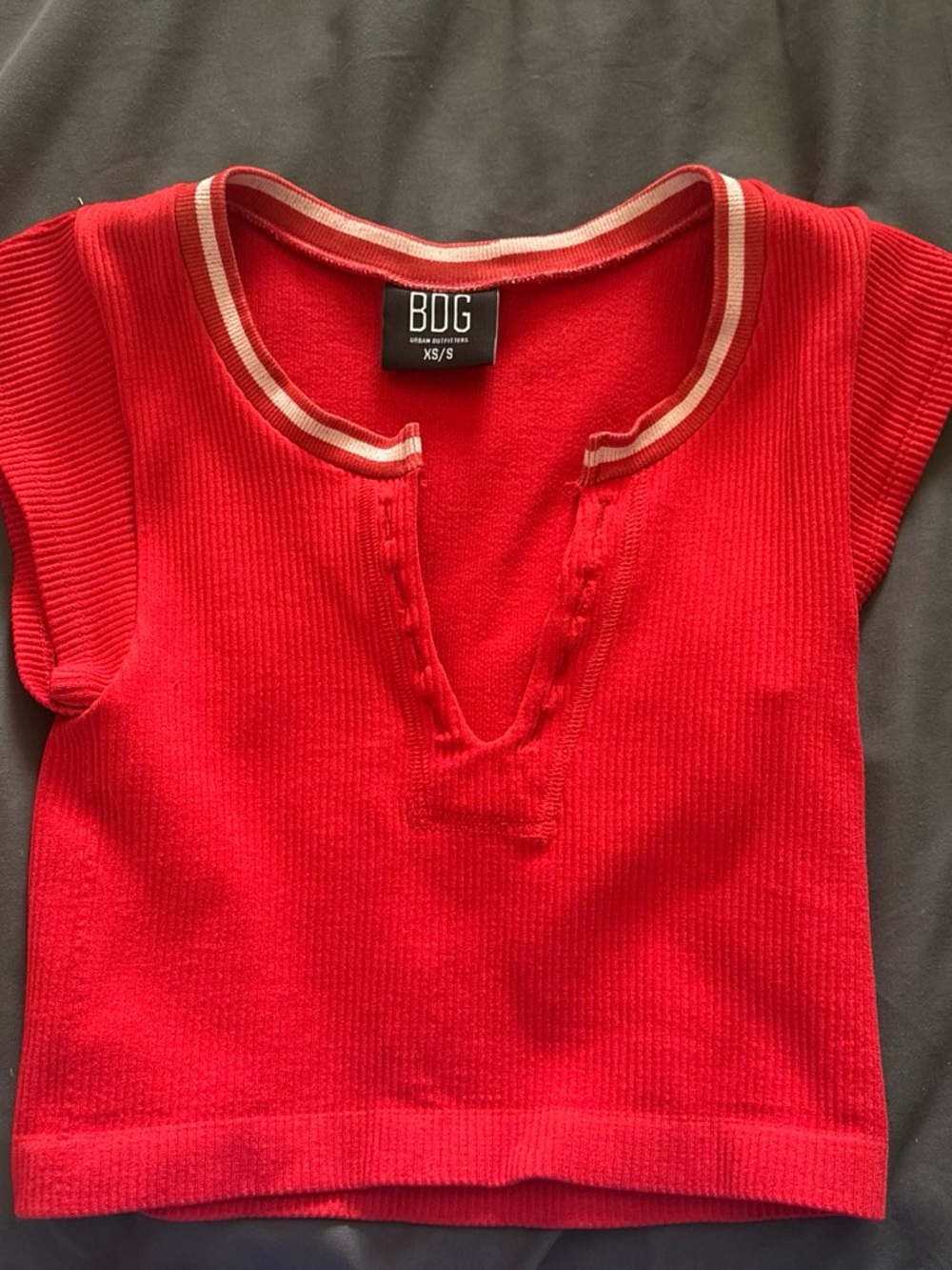 BDG Red Ribbed Tank Top with Striped Crew Neck